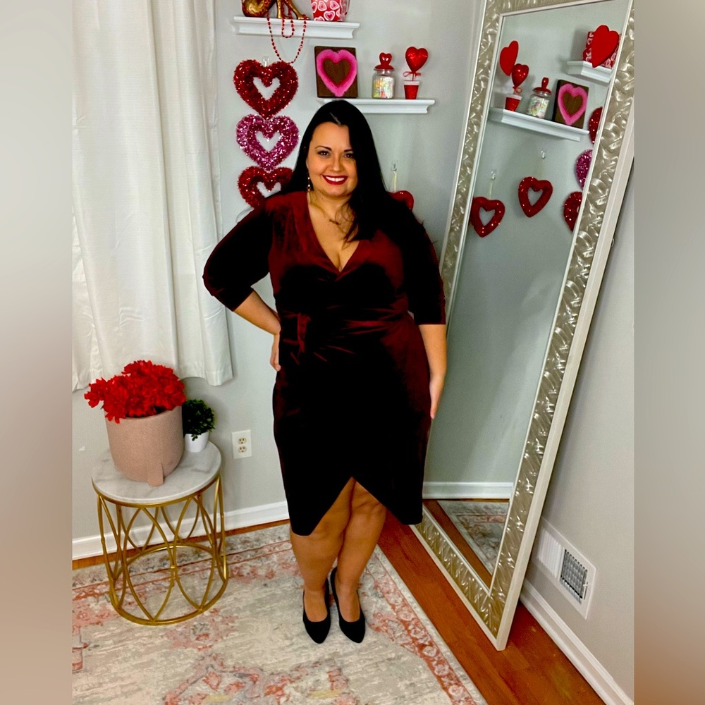 Eloquii maroon velvet wrap dress